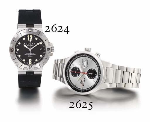 IWC. A LIMITED EDITION STAINLESS STEEL AUTOMATIC CHRONOGRAPH WRISTWATCH WITH DAY, DATE AND BRACELET