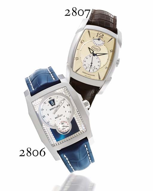 BREITLING. A STAINLESS STEEL RECTANGULAR AUTOMATIC JUMP HOUR WRISTWATCH