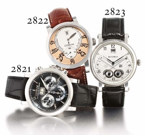 CORUM. A LIMITED EDITION STAINLESS STEEL JUMP HOUR WRISTWATCH