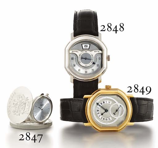 DANIEL ROTH. AN 18K PINK GOLD TONNEAU-SHAPED RETROGRADE WRISTWATCH
