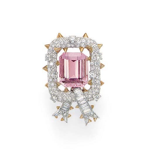 A PINK TOURMALINE AND DIAMOND BROOCH, BY JEAN SCHLUMBERGER, TIFFANY & CO.