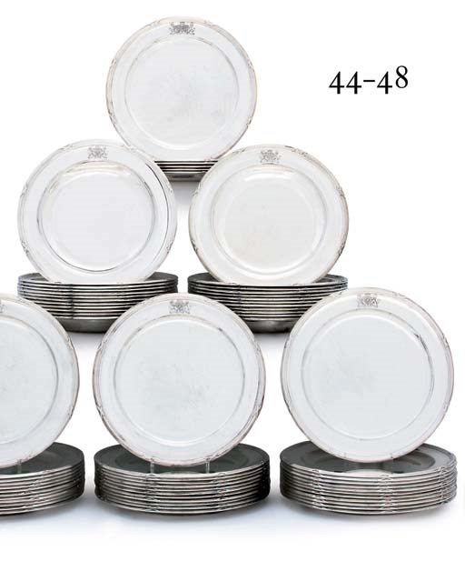 A SET OF EIGHTEEN GEORGE III SILVER DINNER-PLATES