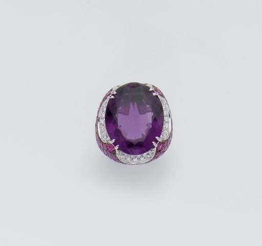BAGUE AMETHYSTE, RUBIS ET DIAMANTS, PAR MARGHERITA BURGENER