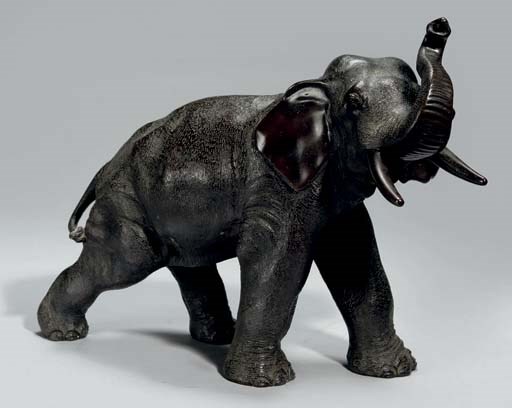 A Bronze study of an elephant signed Genryusai Seiya, Meiji Period