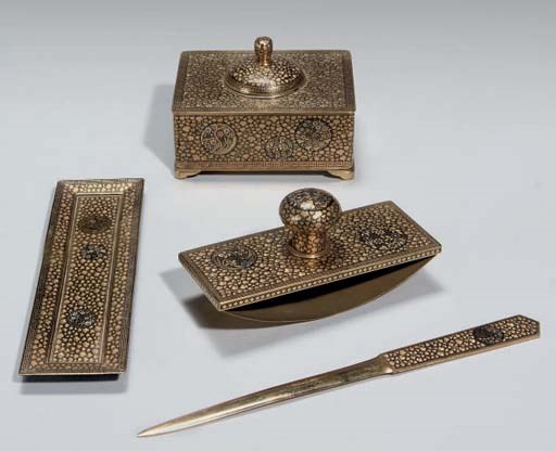 A Japanese four piece Komai desk set, early 20th century