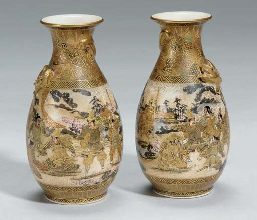 A pair of Japanese miniature satsuma vases, 19th Century