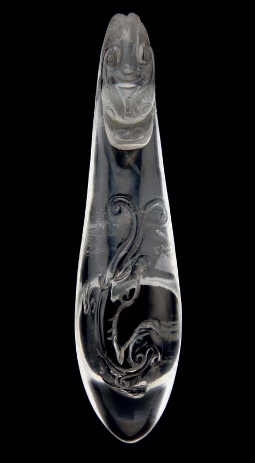 A Chinese rock crystal belt-hook, 19th century