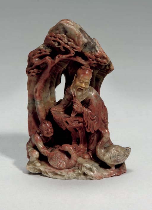 A Chinese soapstone group of Shoulao, 19th/20th century