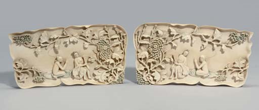 A pair of erotic subject Chinese ivory plaques, early 20th century