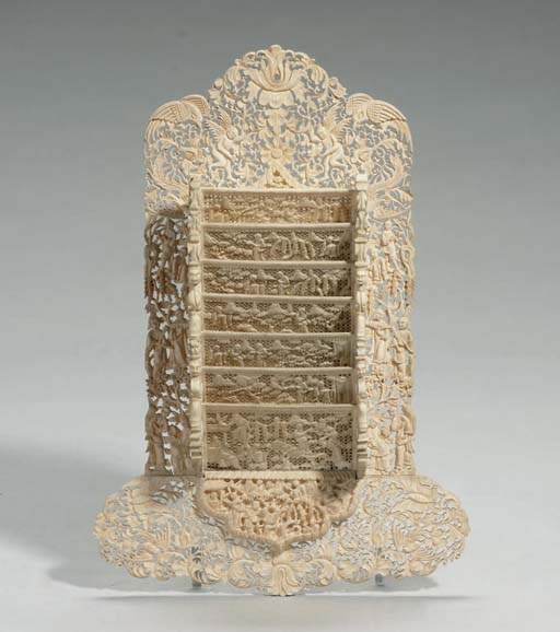 A Cantonese ivory letter rack, 19th century