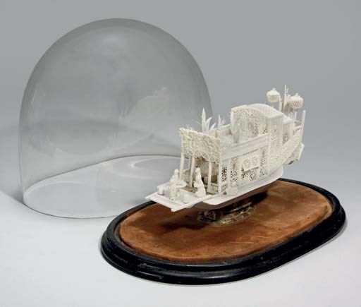 A Chinese ivory carving of a pleasure boat, 19th Century
