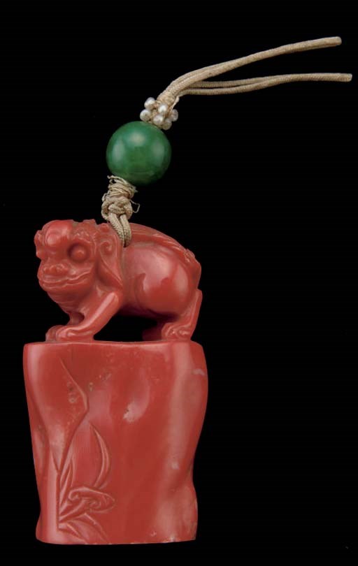 A Chinese coral seal, 19th Century