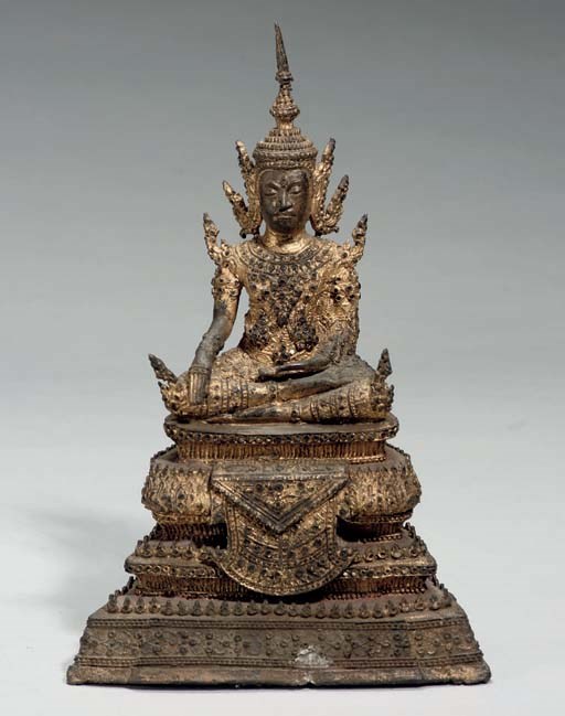 A Thai gilt bronze seated Buddha, 19th century
