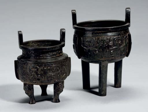 Two Chinese bronze ding formed censers, Ming Dynasty (1368-1644)