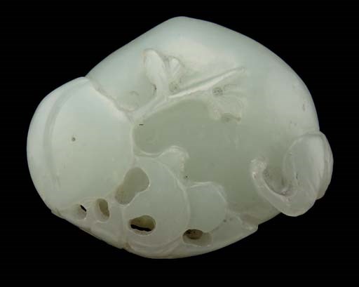 A Chinese pale celadon jade double peach carving, probably 19th Century
