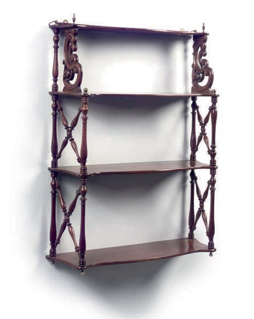 A SET OF VICTORIAN MAHOGANY HANGING SHELVES