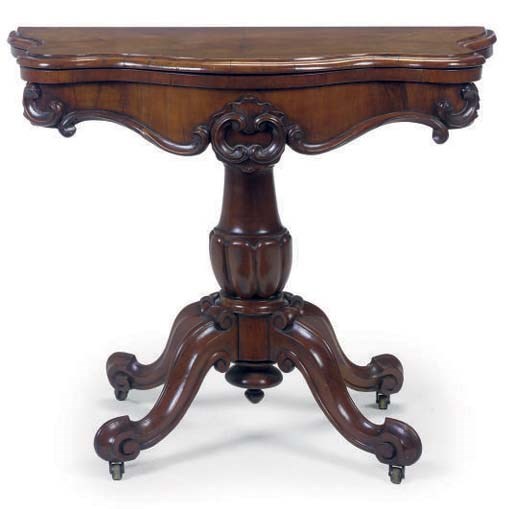 A MID VICTORIAN WALNUT CARD TABLE