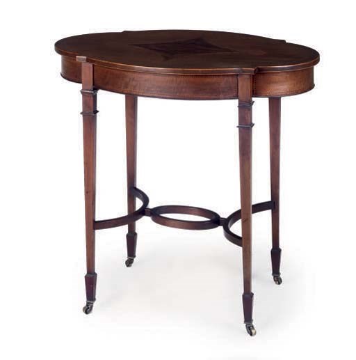 AN EDWARDIAN MAHOGANY AND MARQUETRY OCCASIONAL TABLE