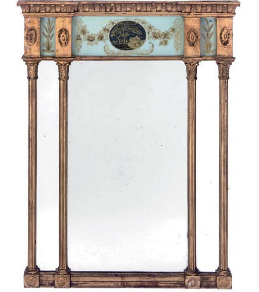 A REGENCY GILTWOOD AND GESSO OVERMANTEL MIRROR