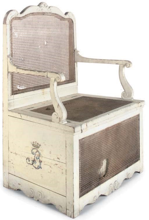 A PAINTED AND CANED CHAISE PERCEE