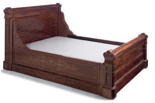 A CHARLES X MAHOGANY AND MARQUETRY LIT EN BATEAU