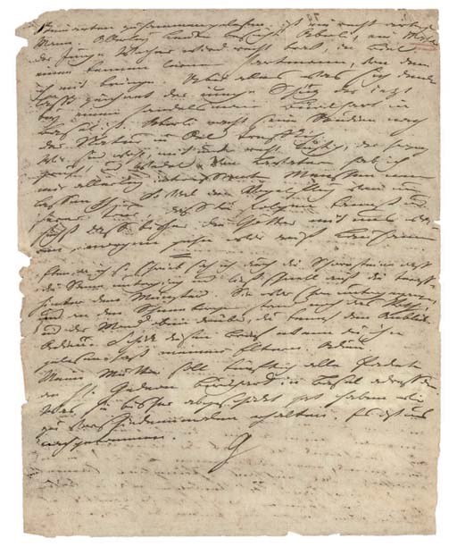GOETHE, Johann Wolfgang von (1749-1832). Autograph letter signed ('G') to an unidentified recipient [his friend the writer Johann Heinrich Merck], Bern, 17 October [1779], 2 pages, 4to (light browning, minor fraying to edges).