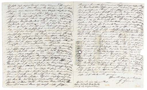 HEINE, Heinrich (1797-1856). Autograph letter signed ('H. Heine') to Joseph Lehmann, Lüneburg, 26 June 1823, 3 pages, 4to, integral address panel (seal tear, weakness at folds and old tape repairs archivally restored, small modern label in upper left corner of first leaf). Provenance: by descent from Joseph Lehmann; sold at Christie's 2 June 1999, lot 145.