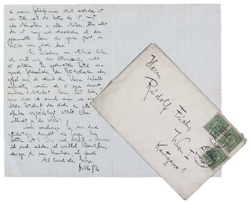 KAFKA, Franz (1883-1924). Autograph letter signed to Rudolf Fuchs, n.p. [Zürau], n.d. [December 1917], 2 pages, folio, with autograph envelope. Provenance: Christie's 9 December 1987, lot 336.