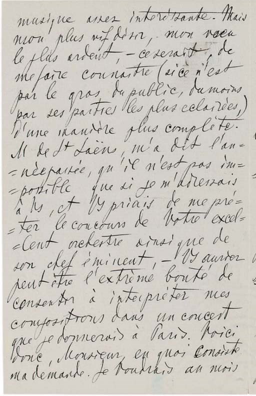 TCHAIKOVSKY, Pyotr Ilyich (1840-1893). Autograph letter signed ('P. Tchaïkovsky') to [Edouard Colonne], in French, Moscow ('Conservatoire Impérial de musique'), 25 December 1876  6 January 1877, 4 pages, 8vo (ink stain in upper margin of first page).