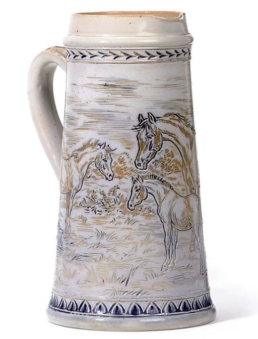 DOULTON LAMBETH DECORATED BY FLORENCE BARLOW; JUG
