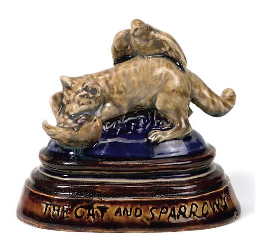 GEORGE TINWORTH FOR DOULTON LAMBETH; THE CAT AND THE SPARROW GROUP
