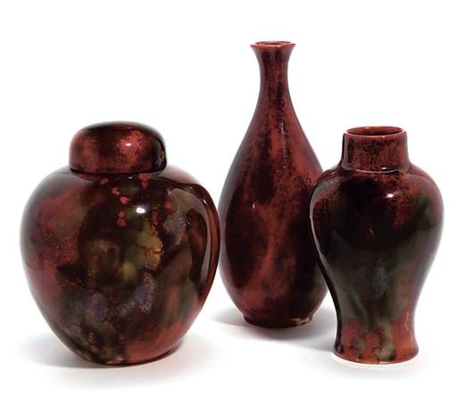 FRED MOORE FOR ROYAL DOULTON; FLAMBÉ LUSTRE GINGER JAR AND COVER