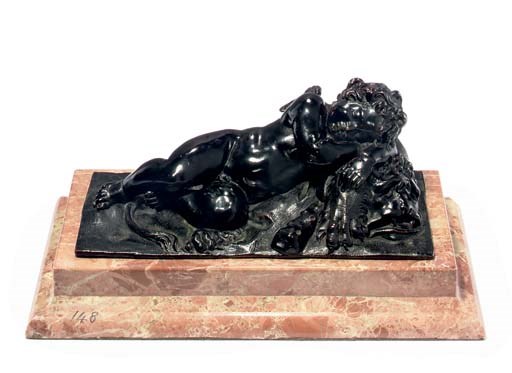 A BRONZE FIGURE OF CUPID SLEEPING