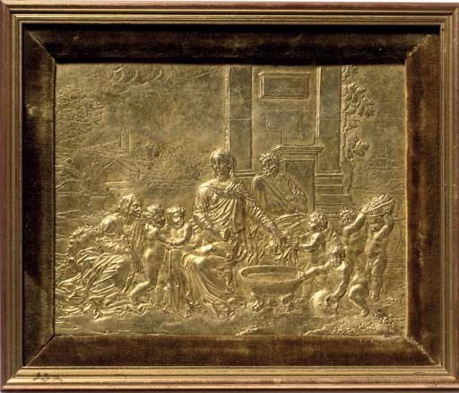 A RECTANGULAR GILT-BRONZE RELIEF OF THE HOLY FAMILY