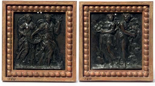 A PAIR OF RECTANGULAR BRONZE ALLEGORICAL RELIEFS REPRESENTING THE FOUR SEASONS