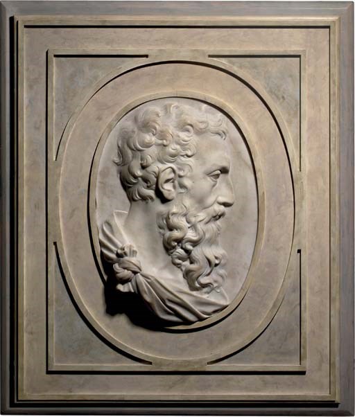 A CARVED OVAL PORTRAIT PROFILE RELIEF OF A BEARDED MAN, PROBABLY BACCIO BANDINELLI
