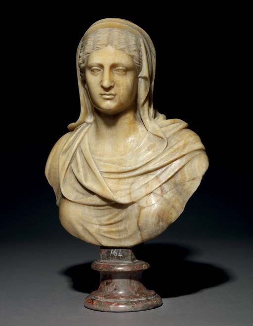 A CARVED ONYX BUST OF A CLASSICAL FEMALE