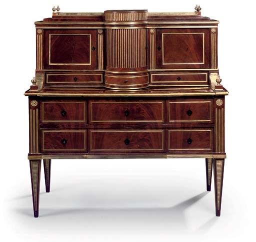 A RUSSIAN BRASS-MOUNTED MAHOGANY BUREAU