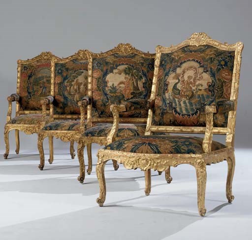 A SET OF FOUR FRENCH GILTWOOD AND NEEDLEWORK FAUTEUILS