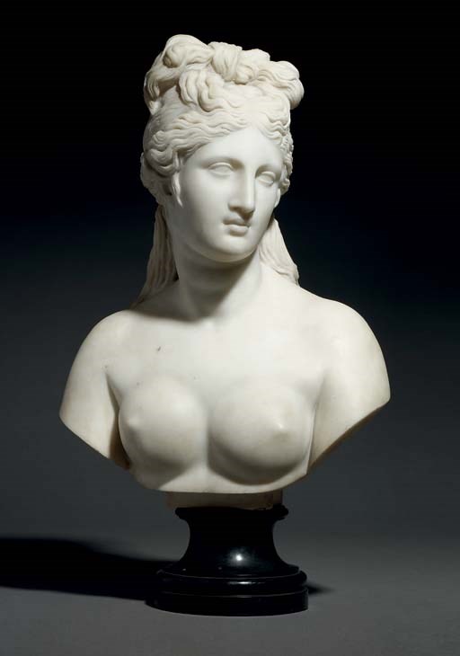 A CARVED MARBLE BUST OF VENUS