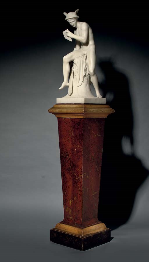 A CARVED MARBLE FIGURE OF MERCURY