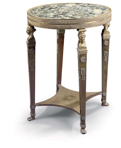 AN EMPIRE ORMOLU AND GREEN BRECCIA MARBLE GUERIDON