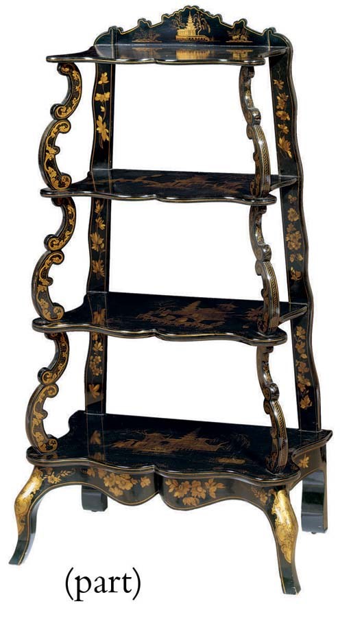 A set of three French parcel-gilt lacquered etageres