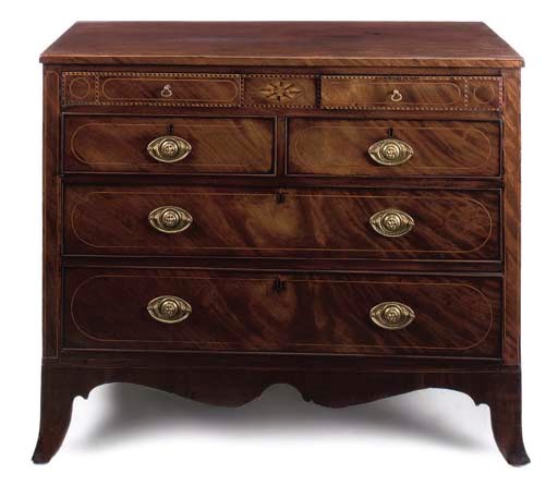 A REGENCY MAHOGANY AND INLAID CHEST