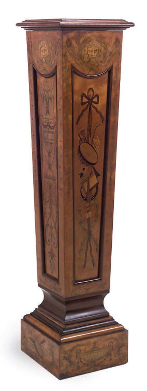 A SATINWOOD INLAID AND PENWORK PEDESTAL