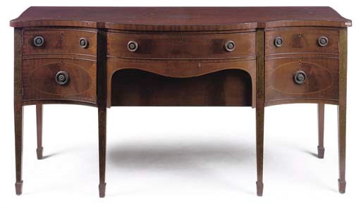 A MAHOGANY AND CROSSBANDED SERPENTINE SIDEBOARD
