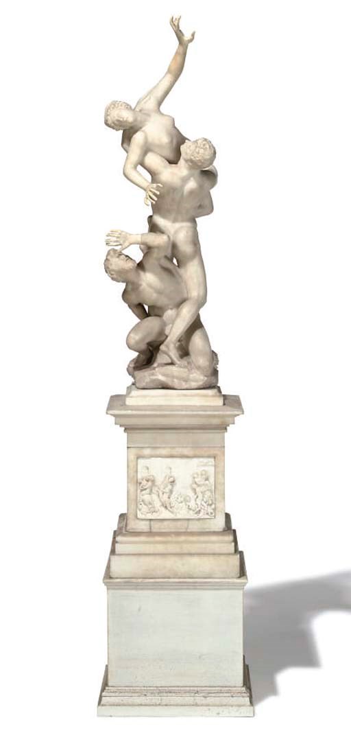 AN ITALIAN CARVED ALABASTER FIGURE GROUP OF THE RAPE OF THE SABINES