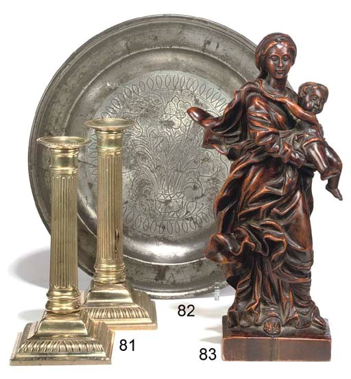 A NORTHERN EUROPEAN CARVED WOOD GROUP OF THE VIRGIN AND CHILD