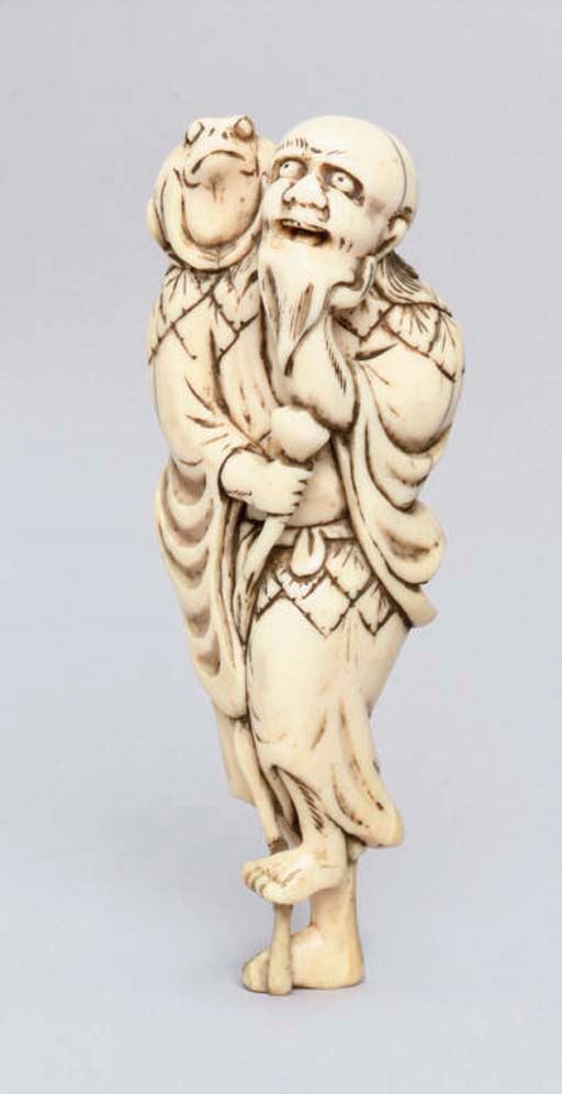 A Japanese ivory netsuke of Gama Sennin, 18th Century