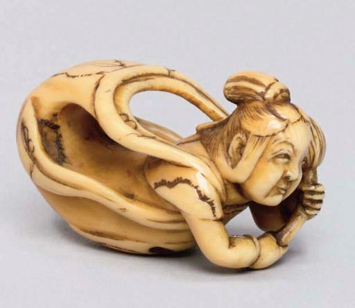 A Japanese ivory netsuke of a Tennin, 19th Century
